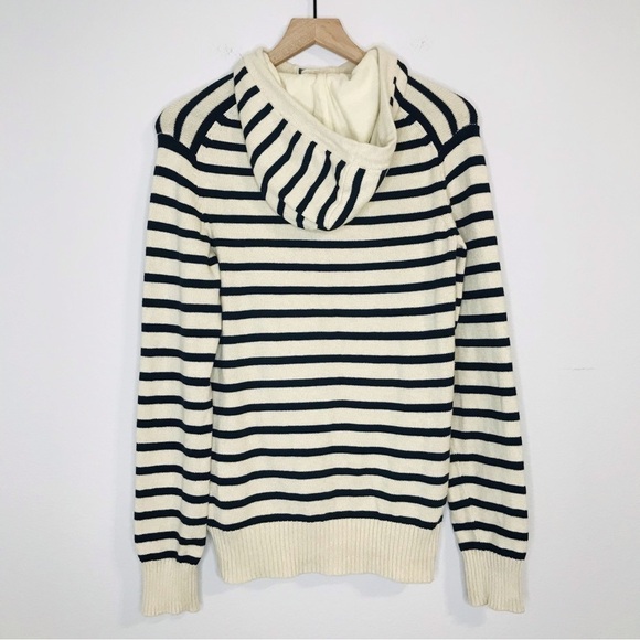 H&M LOGG Henley Nautical Stripes Sailor Cotton Knit Hoodie Pullover Sweater - Picture 2 of 10